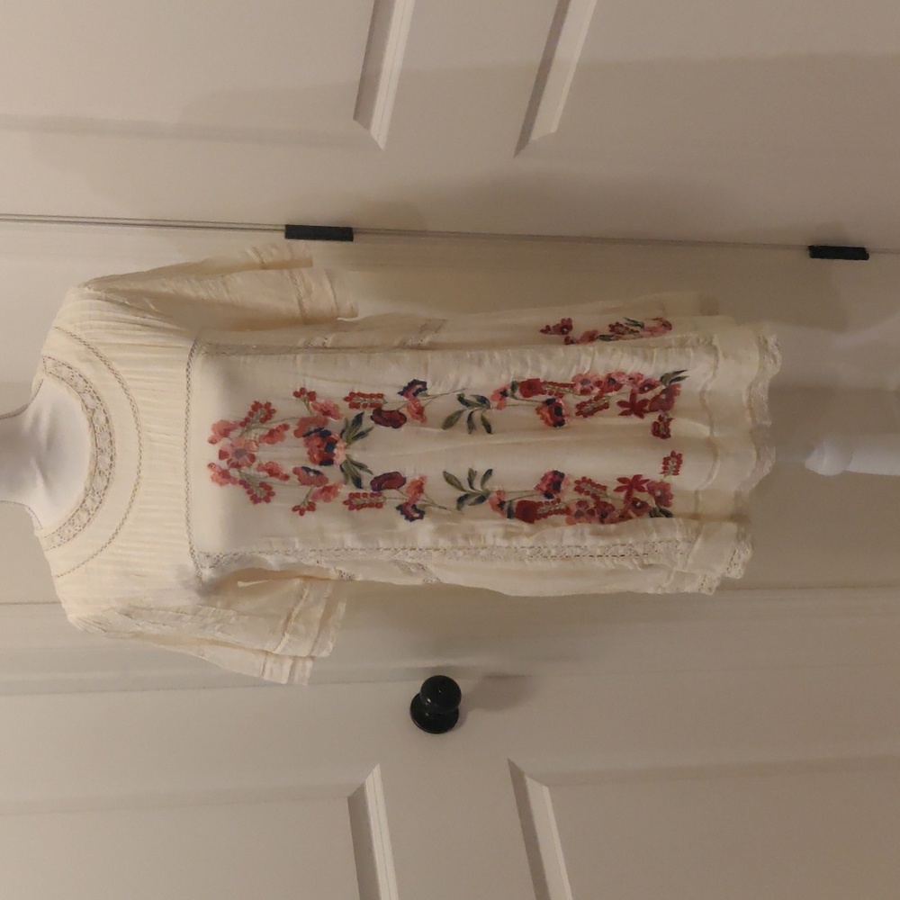 Free People Embroidered Victorian Dress Cream/ Off-white mini dress Cottagecore - Picture 5 of 14